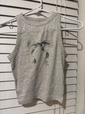 Hollister, Gray Bow-Print Ribbed Tank Top
